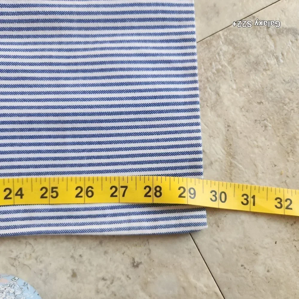 2 handmade pillow cases Blue stripe ticking fabric & turquoise/blue/green floral